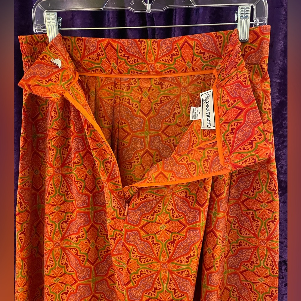 EVAN- PICONE rusty orange & red 100%silk pleated midi-maxi pencil skirt Vintage - Picture 9 of 16